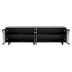 Stylish Media Console with Gold Handles and Arch Fluted Glass Doors