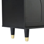 Stylish Media Console with Gold Handles and Arch Fluted Glass Doors