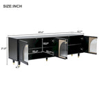 Stylish Media Console with Gold Handles and Arch Fluted Glass Doors