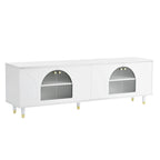 Stylish Media Console with Gold Handles and Arch Fluted Glass Doors