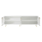 Stylish Media Console with Gold Handles and Arch Fluted Glass Doors