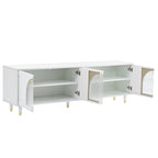 Stylish Media Console with Gold Handles and Arch Fluted Glass Doors