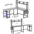 L-Shape Gaming Desk Wood Office Computer Table with Hutch and USB Port