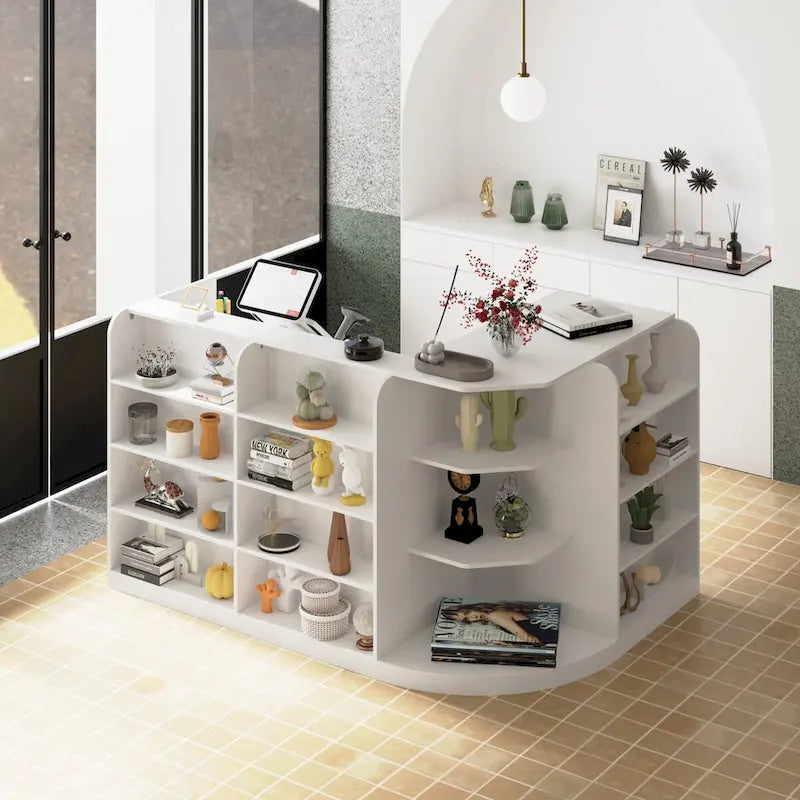 White Welcome Desk with Side Drawer and Cabinet - Reception Solution
